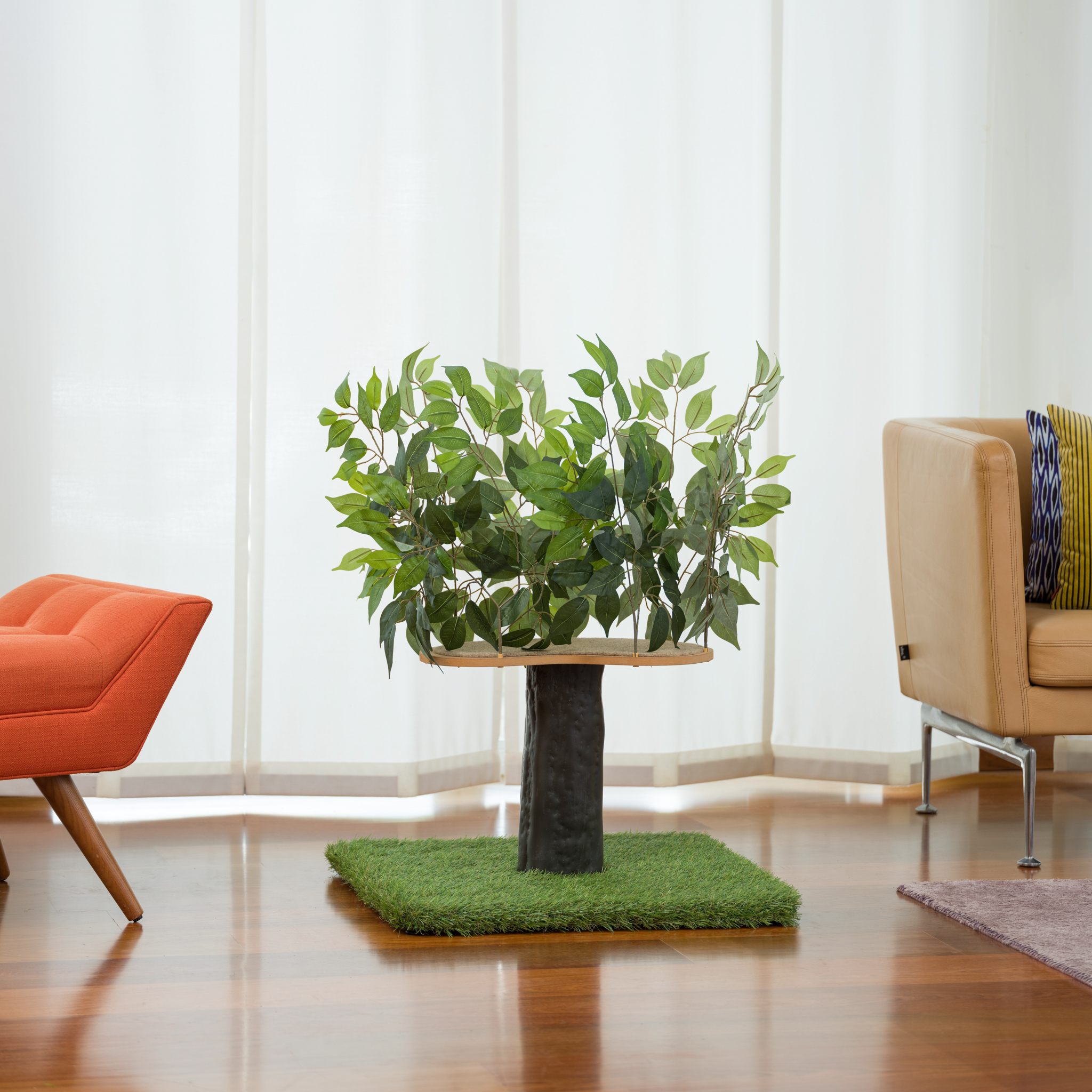 On2Pets 2ft Interchangeable Leaves Cat Activity Tree. Indoor Cat Tower. Comfy Cat Condo with Scratching Pads. Zen Green