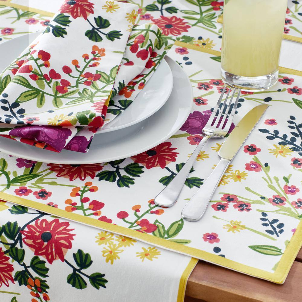 The Company Store  Garden Floral 16 in. X 108 in. White Multi Floral Cotton Table Runner