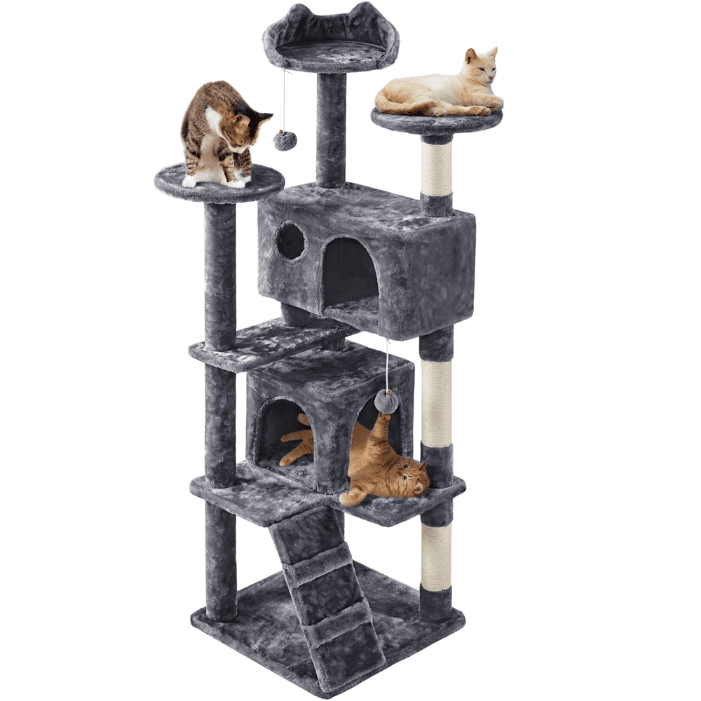 Easyfashion 61.5 inch Tall Cat Tree Tower Condo. Dark Gray