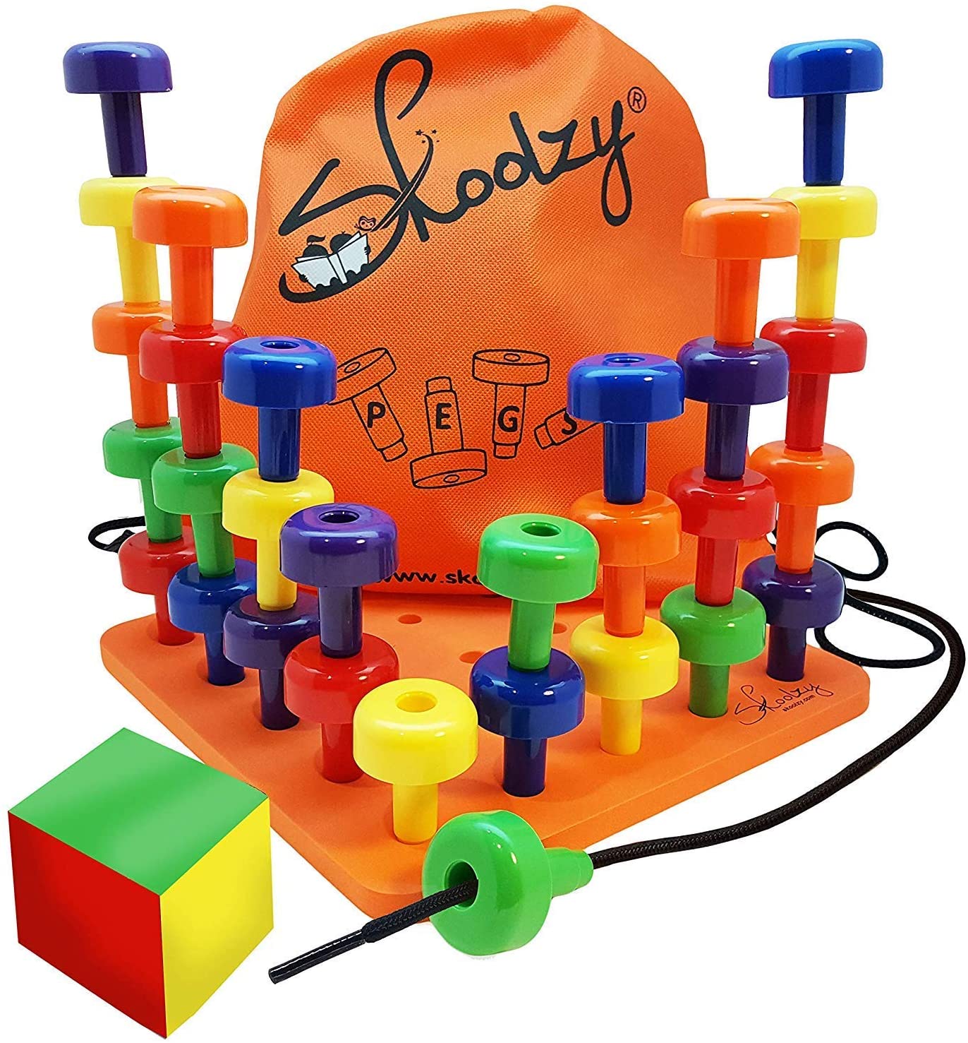 Skoolzy Peg Board Set - Montessori Toys for Toddlers. Preschool Kids. 30 Lacing Pegs