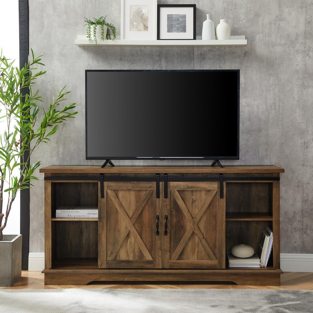 Walker Edison Furniture Company 58 in. Rustic Oak Composite TV Stand 64 in. with Doors