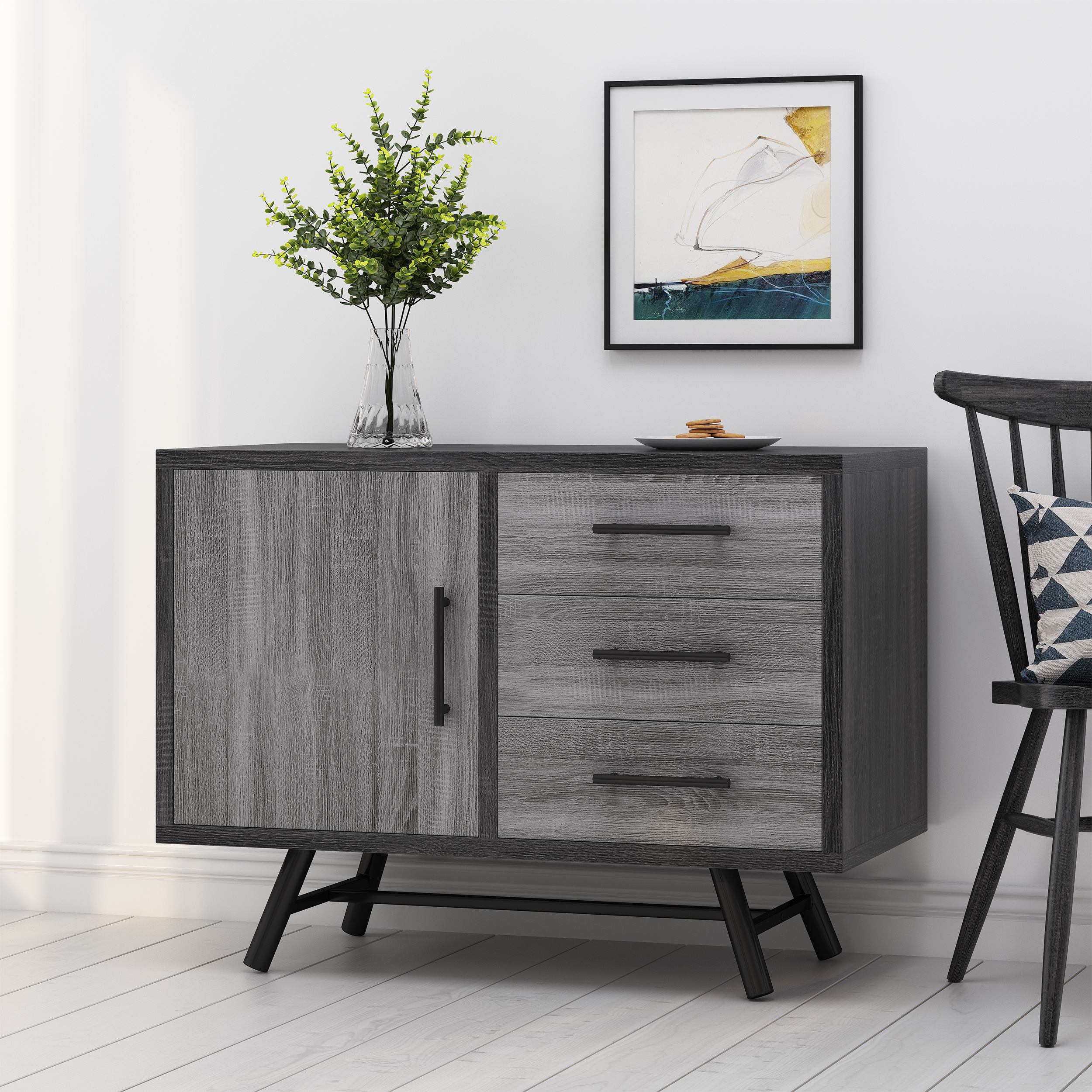 GDF Studio Bokchito Modern Industrial Sideboard. Sonoma Oak and Black