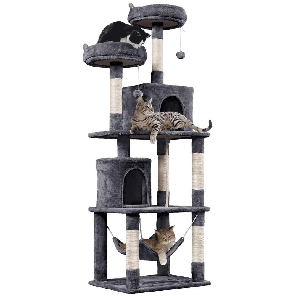 SMILE MART 70.5″H Multi Level Cat Tower Tree with 2 Condos & 2 Foam-Padded Perches for Medium/Large Cats. Light Gray