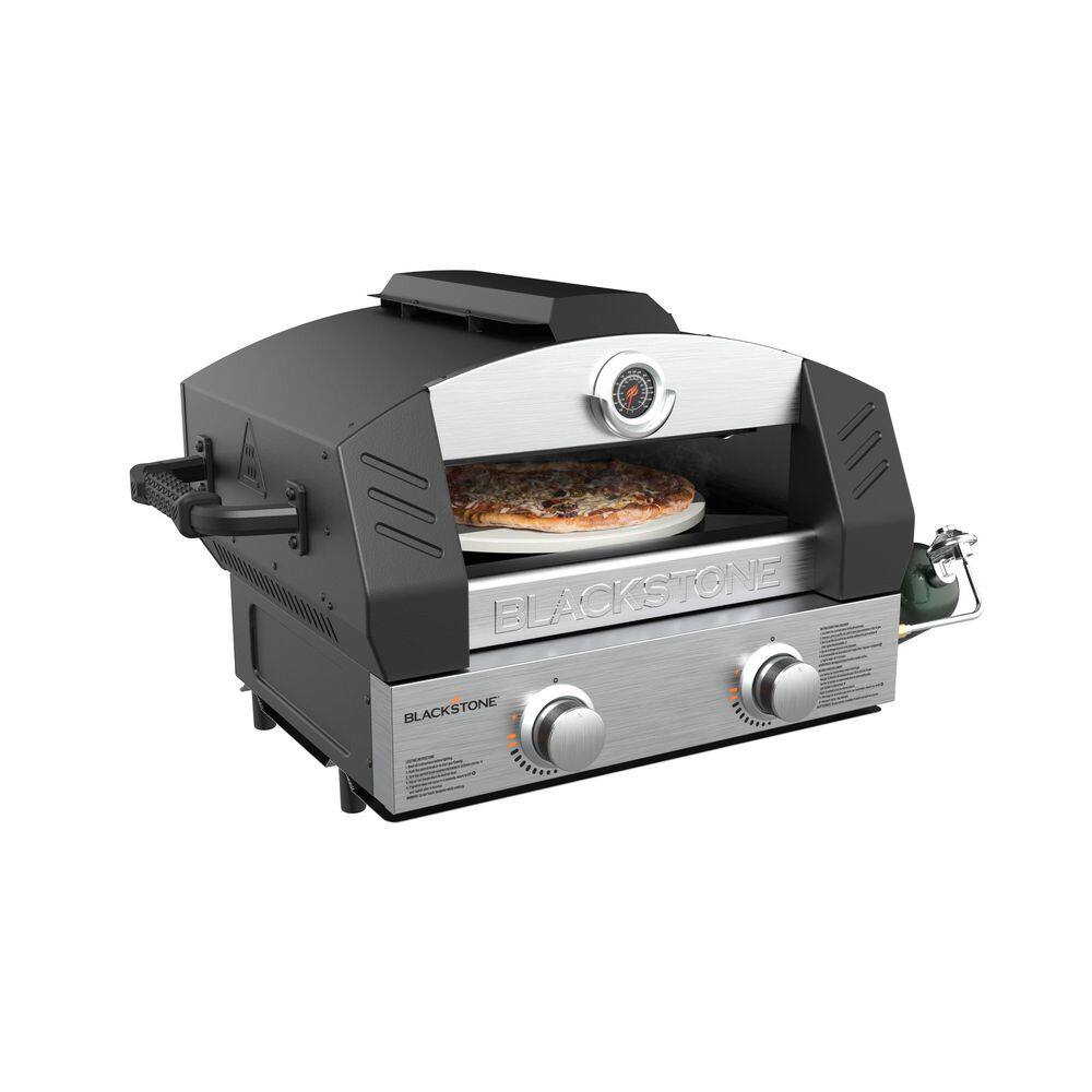 Blackstone 6964 Portable Propane Outdoor Pizza Oven in Stainless Steel and Black with 15 in. Cordierite Stone