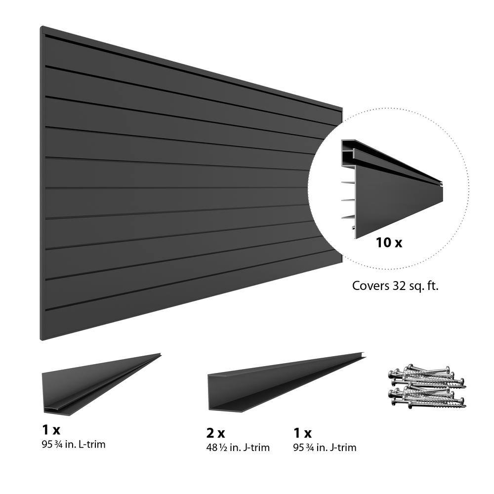 Proslat 33012 PVC Slatwall 8 ft. x 4 ft. Charcoal Hook Kit Bundle (20-Piece)