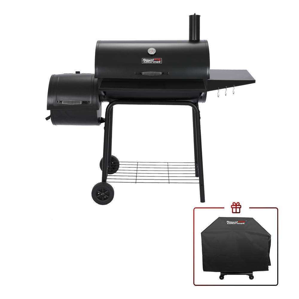 Royal Gourmet CC1830SC Charcoal Grill with Offset Smoker and Side Table in Black plus a Cover