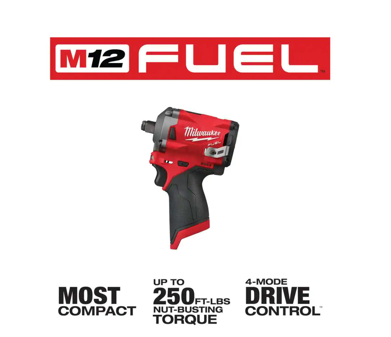 Milwaukee 2555-20 M12 FUEL 12V Lithium-Ion Brushless Cordless Stubby 1/2 in. Impact Wrench (Tool-Only)