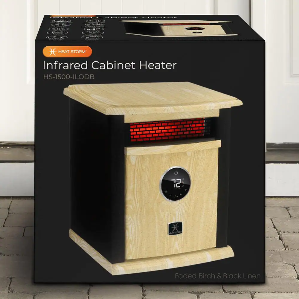 Heat Storm HS-1500-ILODB Portable Electric Infrared Space Heater. 1500-Watt Cabinet Infrared Quartz Element. Remote Control. Washable Filter