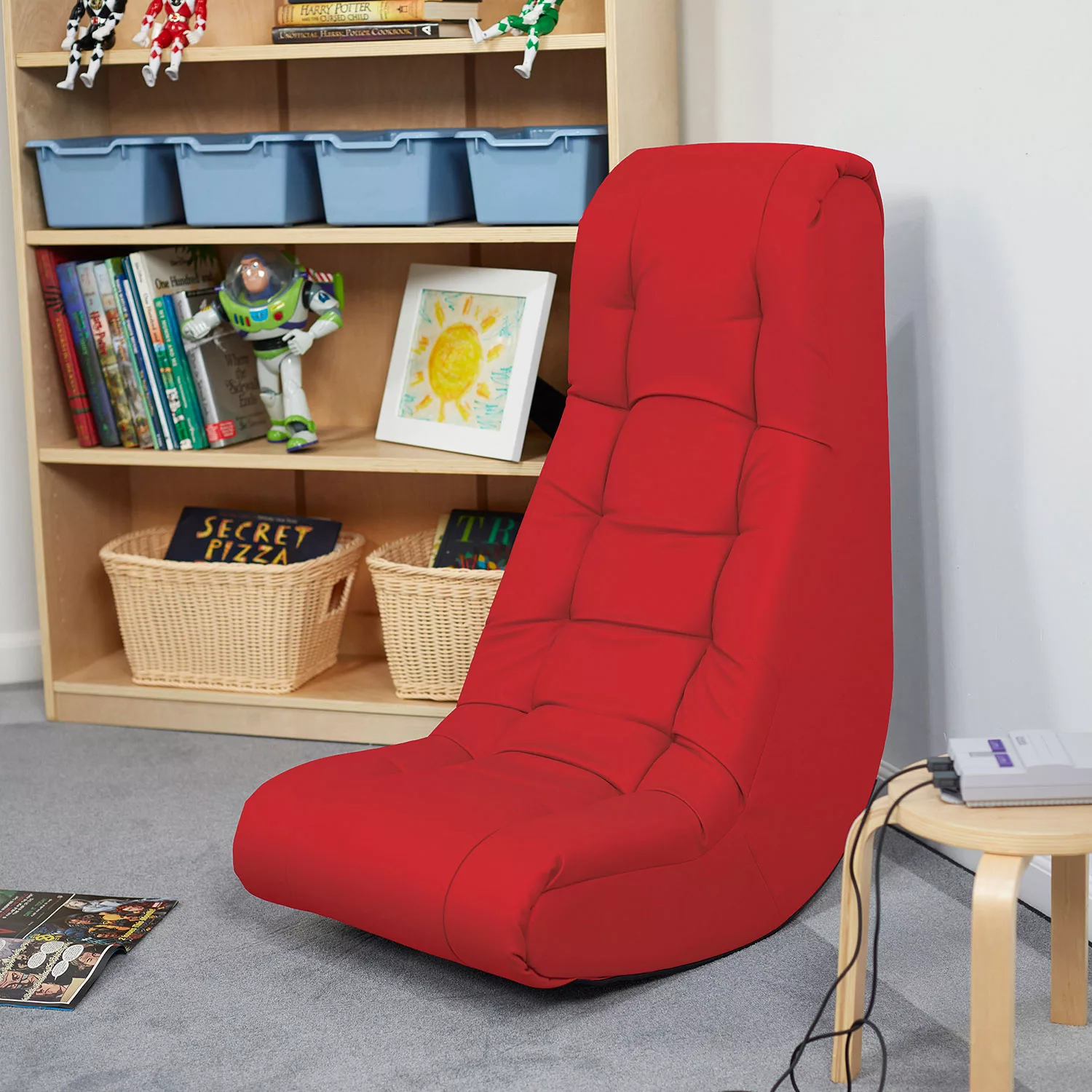Factory Direct Partners – Soft Floor Rocker – Cushioned Ground Chair for Kids Teens and Adults – Great for Reading. Gaming. Meditating. TV –  Red