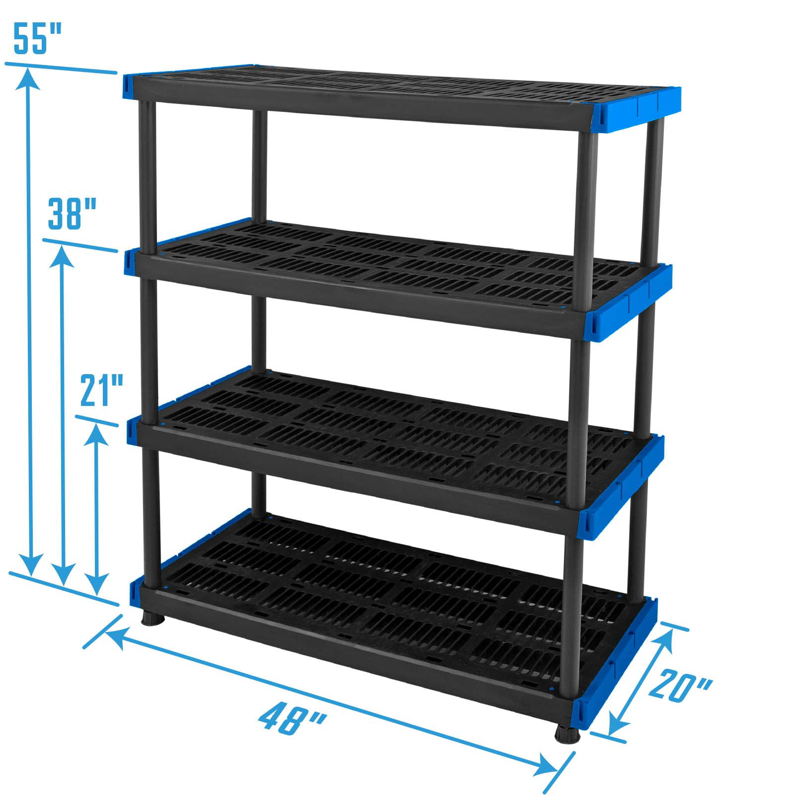 HART 4 Tier 20″ x 48″ Interlocking Plastic Shelving Unit. Black
