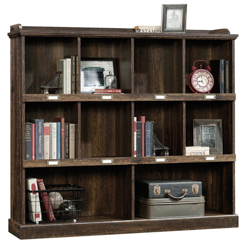Sauder Barrister Lane Storage Bookcase with ID Label Tags. Iron Oak Finish