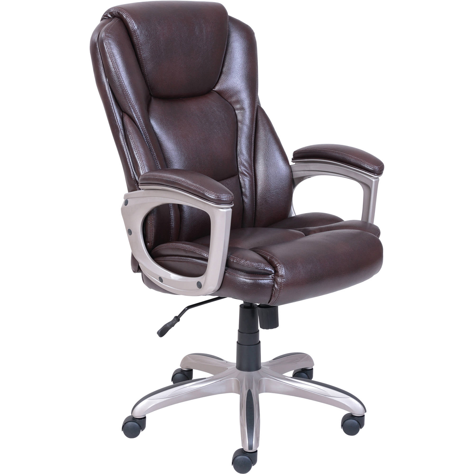 Serta Heavy-Duty Bonded Leather Commercial Office Chair with Memory Foam. 350 lb capacity. Brown