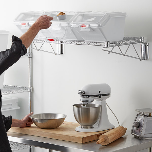 Rubbermaid 18″ x 36″ Wall Mounted Ingredient Bin Shelving Kit with 3 Shelf Ingredient Bins