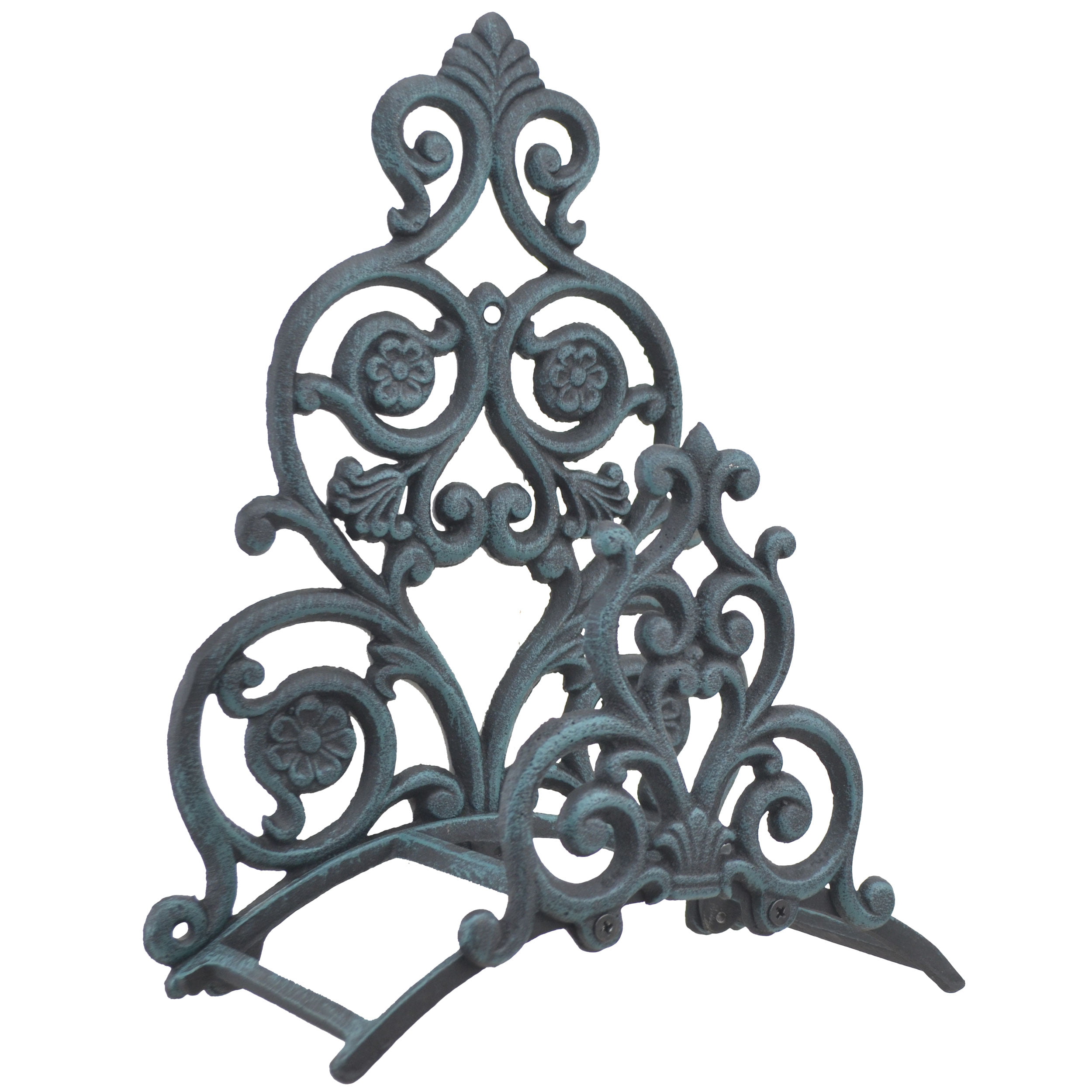 Floral & Spade Garden Hose Holder - Verdigris Cast Iron - 13.25″ Tall