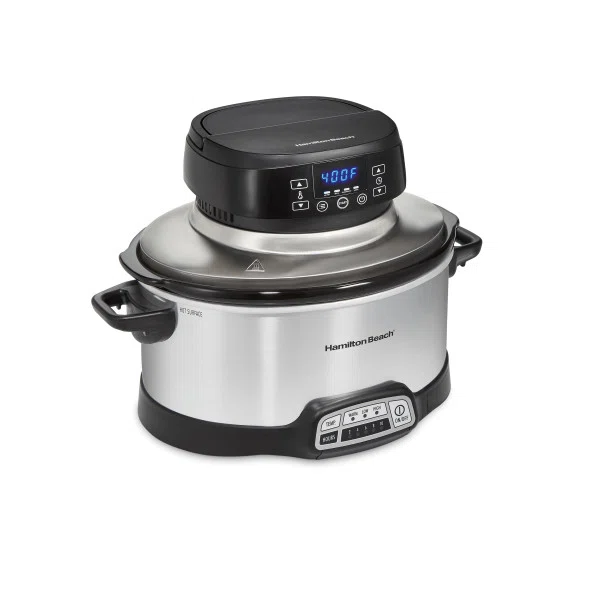 Hamilton Beach 33061 2 in 1 6 Qt. Stainless Steel Slow Cooker with Air Fry Lid