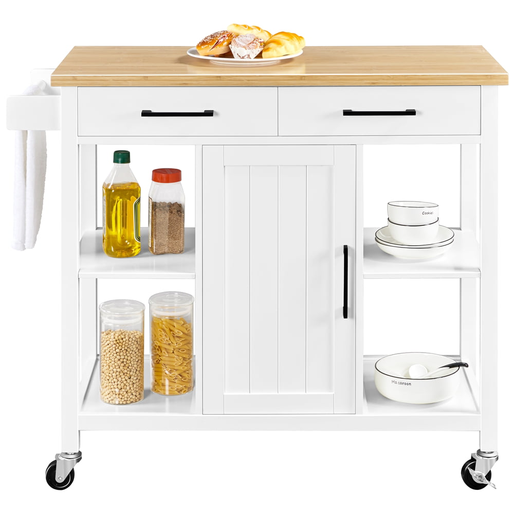 Easyfashion Mobile Kitchen Island Kitchen Cart on Lockable Wheels With Storage. White