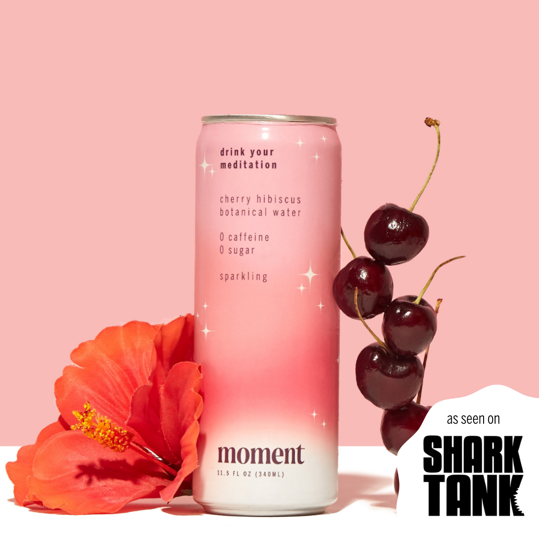 Moment Botanical Water. Cherry Hibiscus. Sparkling. Zero Added Sugar. 12-Pack. 11.5 fl oz
