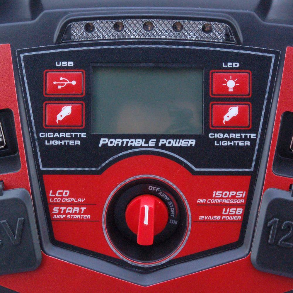 Unbranded 91002 5 in 1 Portable Power Pack Jump Starter Air Compressor Work Light 12-Volt/USB Power 12 Ah