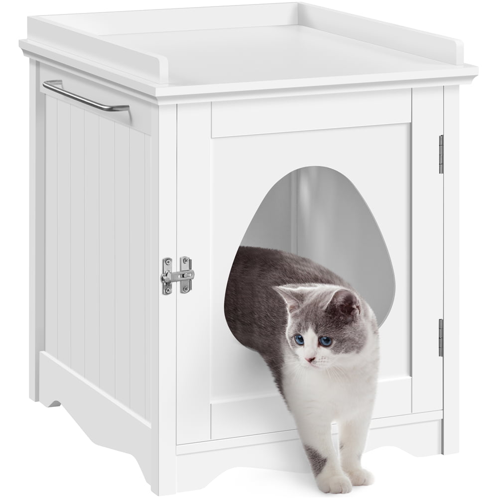 Smile Mart Indoor Wooden Cat Litter Box Furniture Enclosure. White