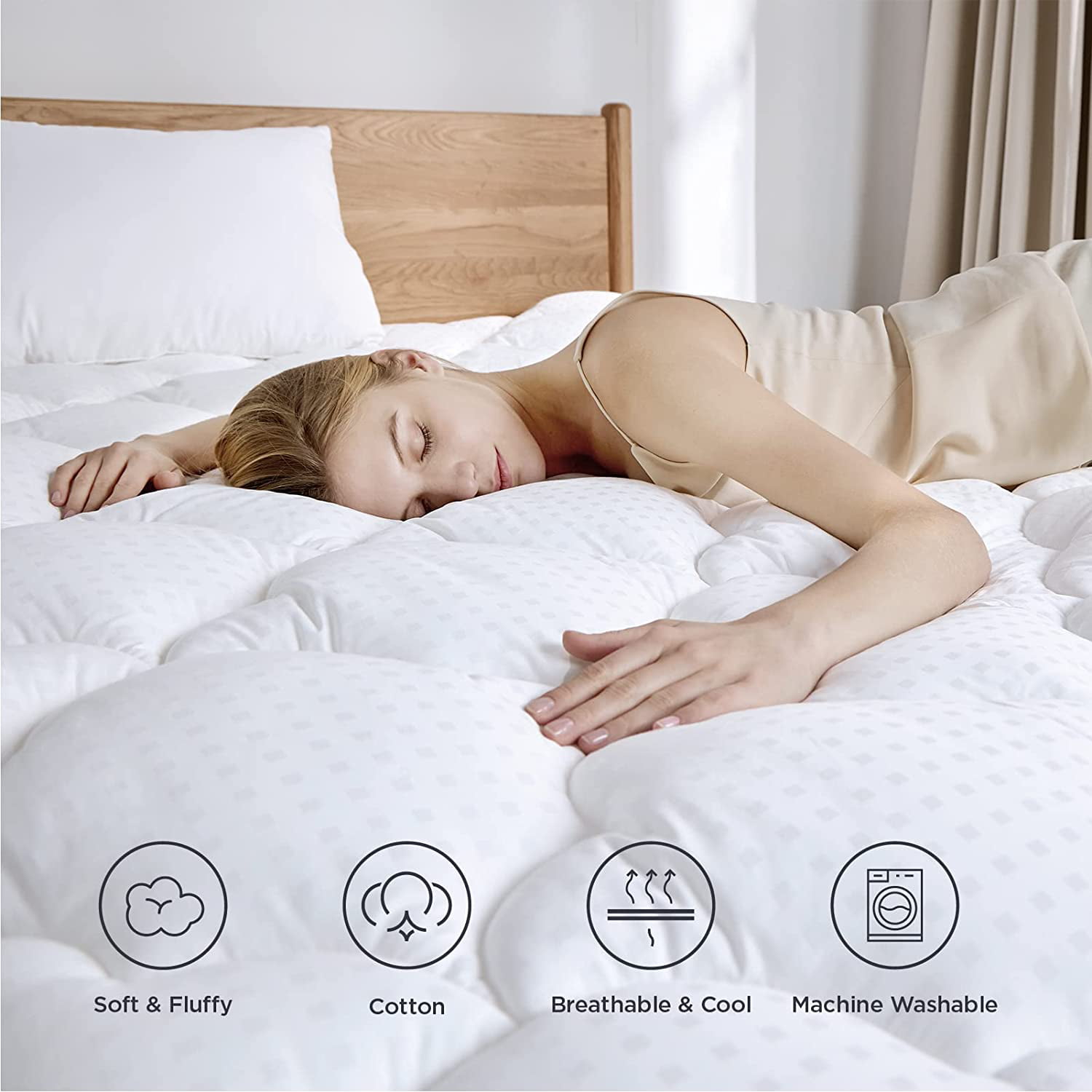 MERITLIFE Waterproof Mattress Pad.400TC 100% Cotton Cooling Mattress