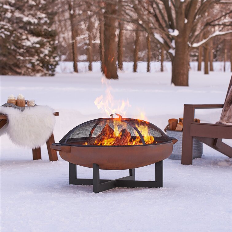 La Porte 21” H x 36.8” W Steel Wood Burning Outdoor Fire Pit with Lid