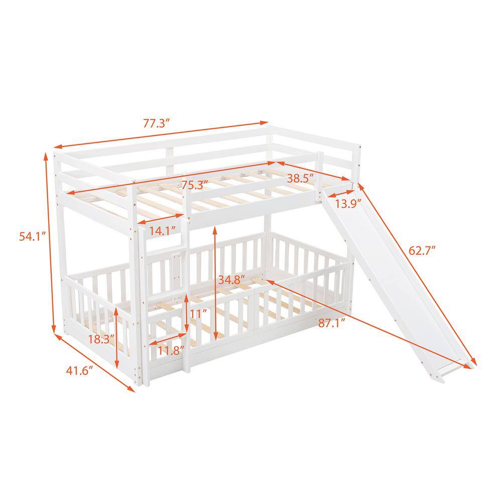 Harper & Bright Designs  White Twin Over Twin Wood Bunk Bed with Slide and Ladder