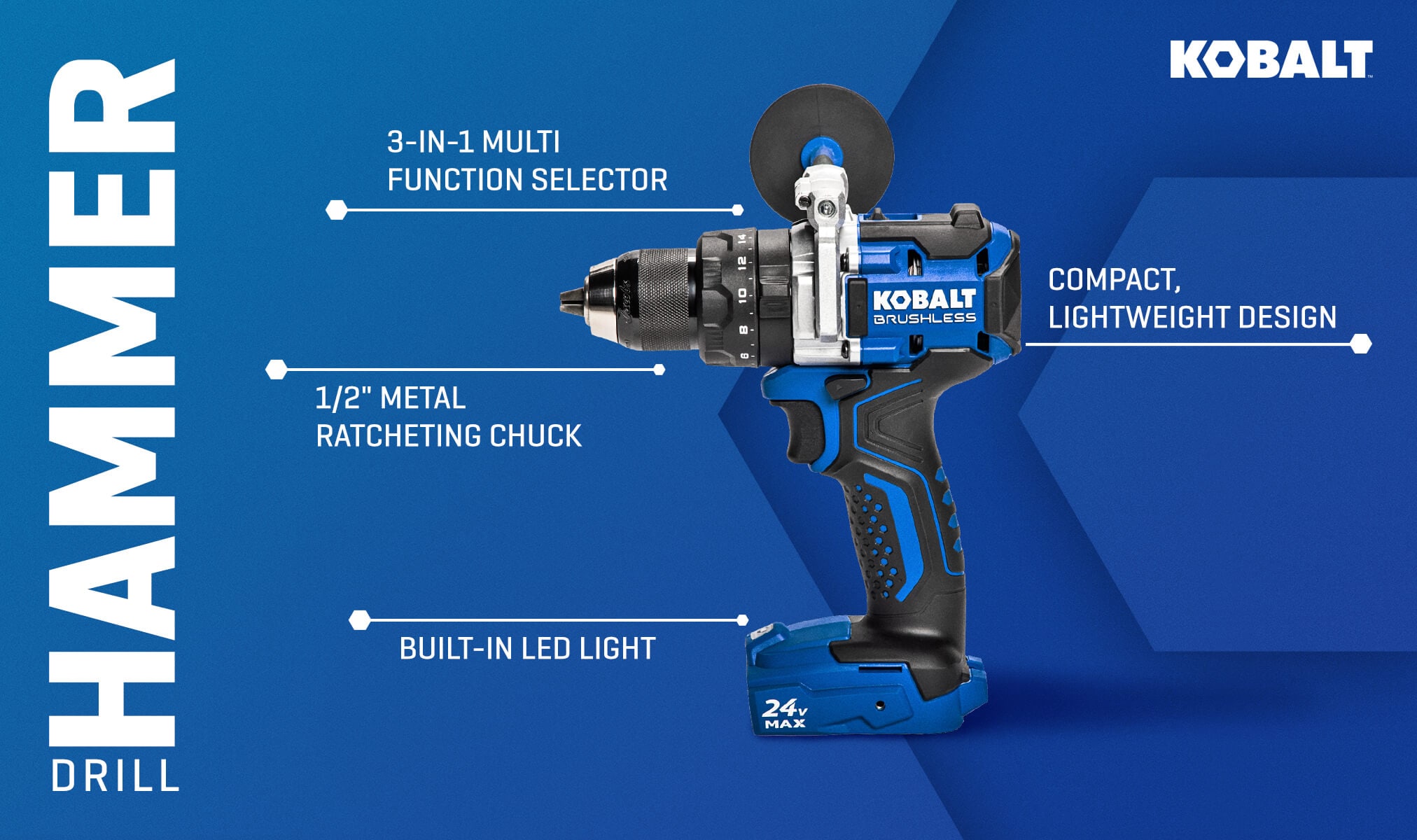 Kobalt 1/2-in 24-volt-Amp Variable Speed Brushless Cordless Hammer Drill(Tool Only)