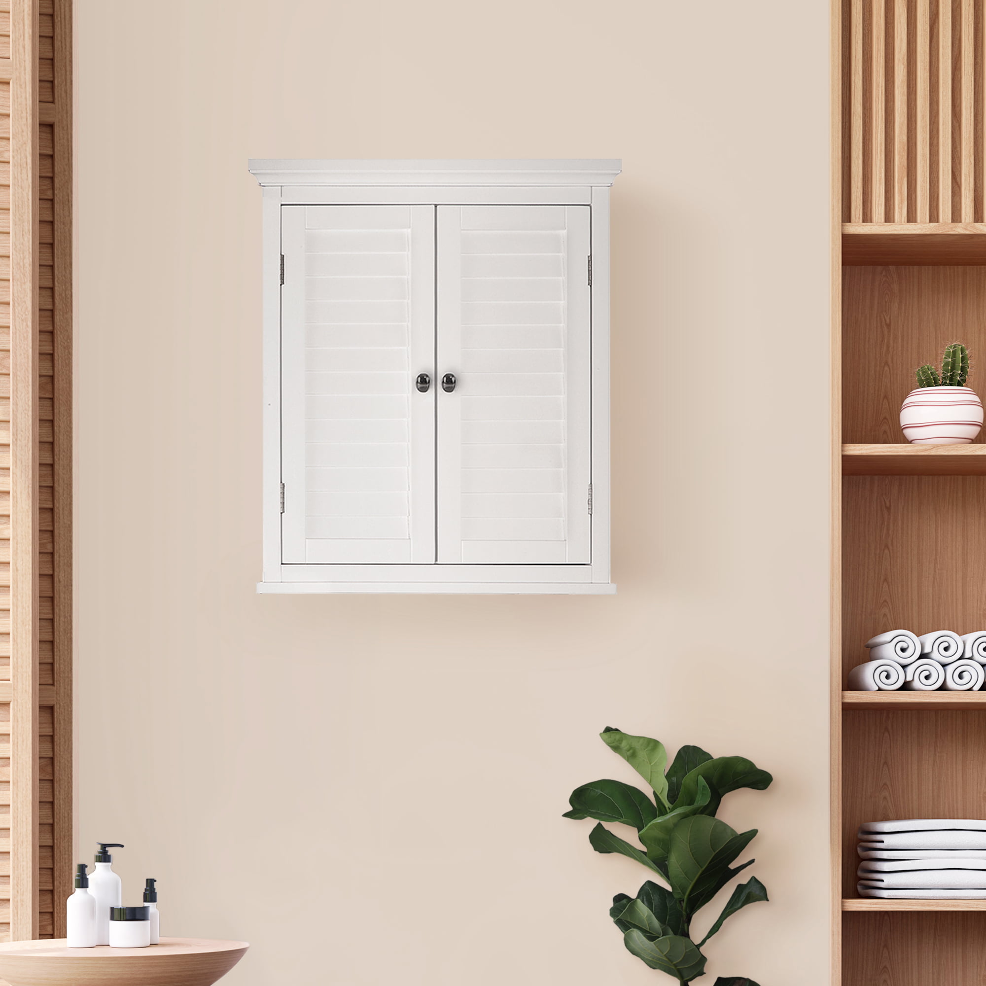 Teamson Home Glancy Wooden Wall Cabinet with Shutter Doors. White