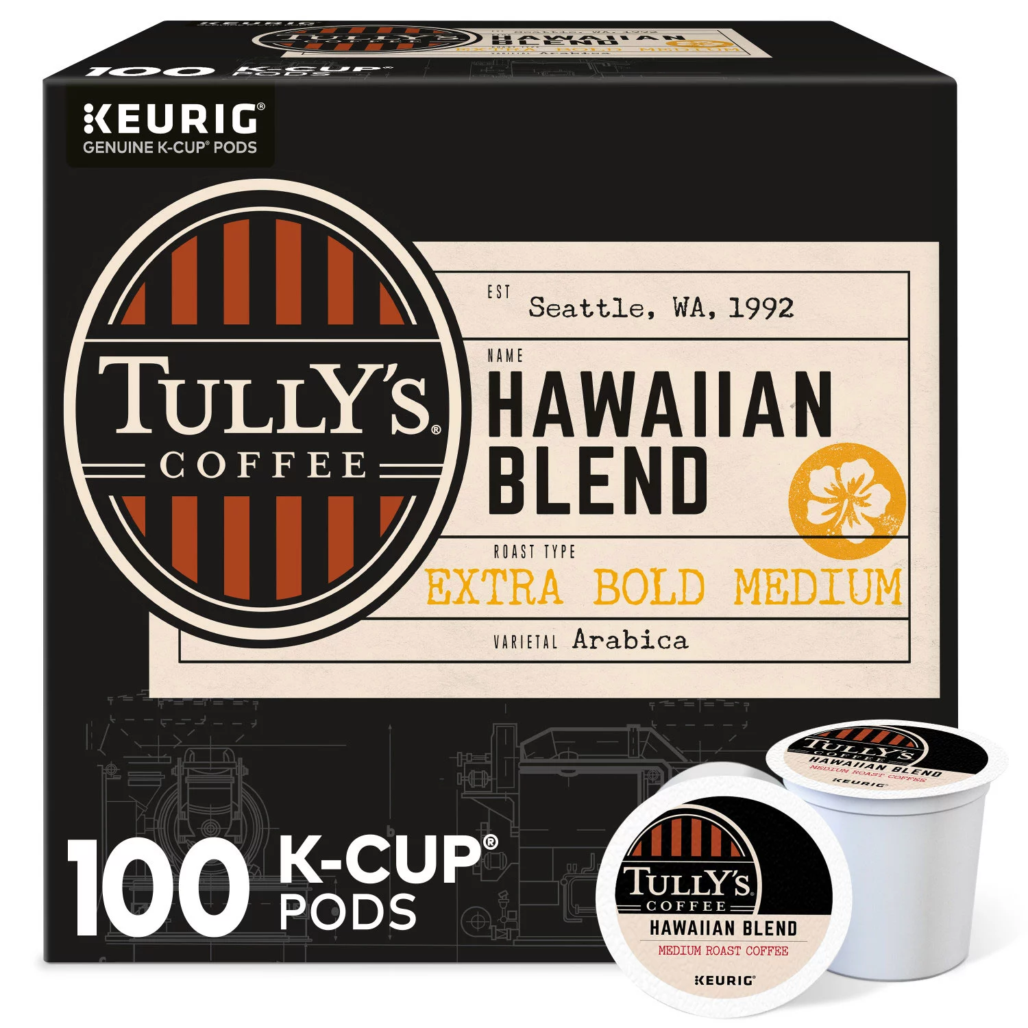 Tully-s Coffee Hawaiian Blend K-Cup for Keurig Brewers (Pack of 100)
