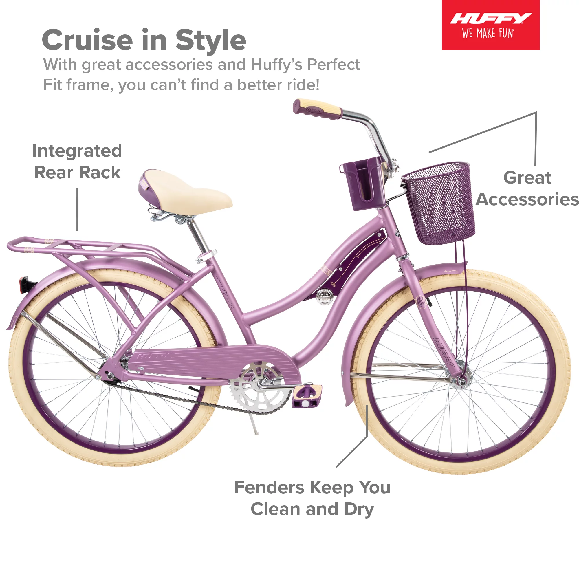 Huffy 24″ Nel Lusso Girls- Cruiser Bike. Purple Satin