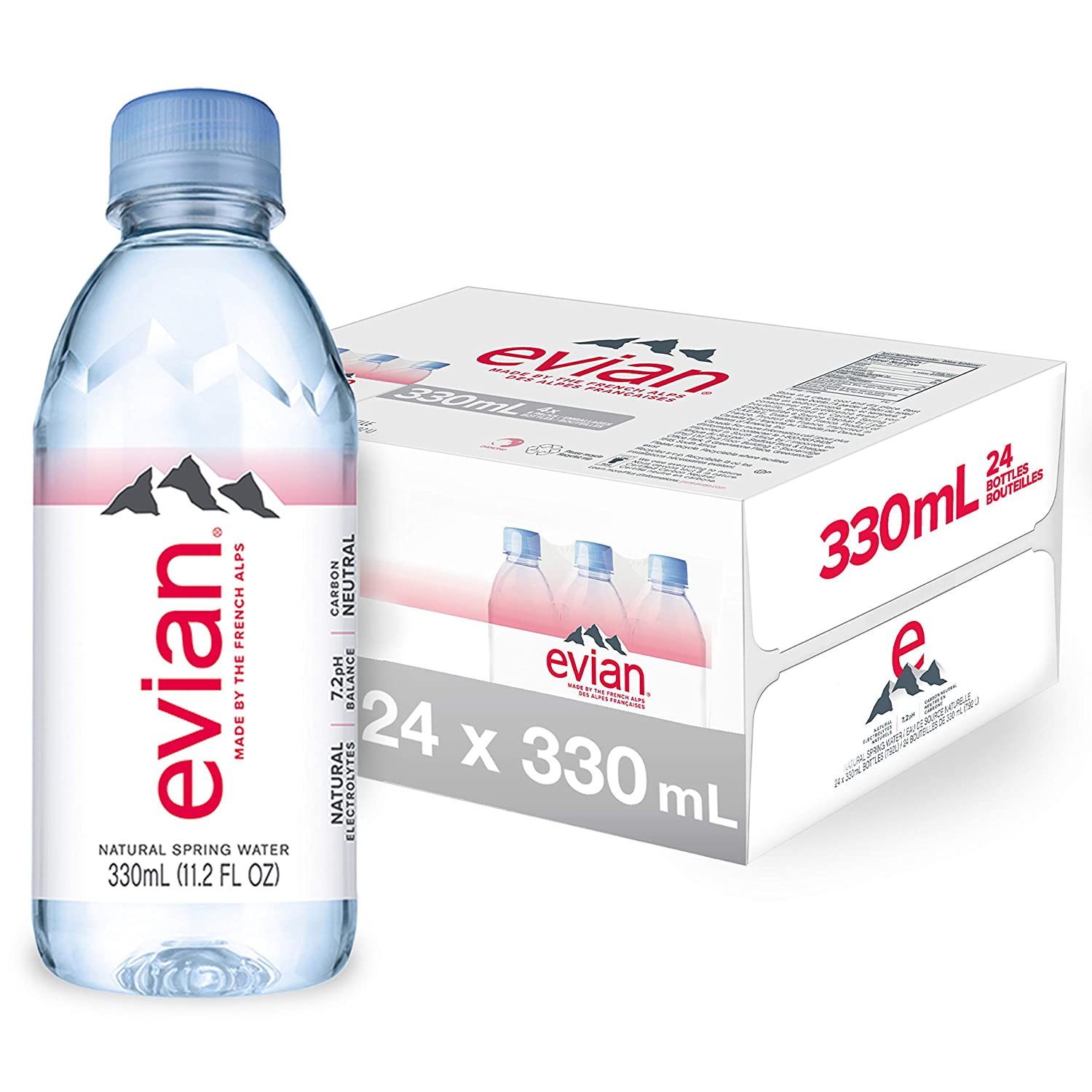 evian Natural Spring Water 330 mL/11.2 Fl Oz (Pack of 24) Mini-Bottles. Naturally Filtered Spring Water Small Water Bottles