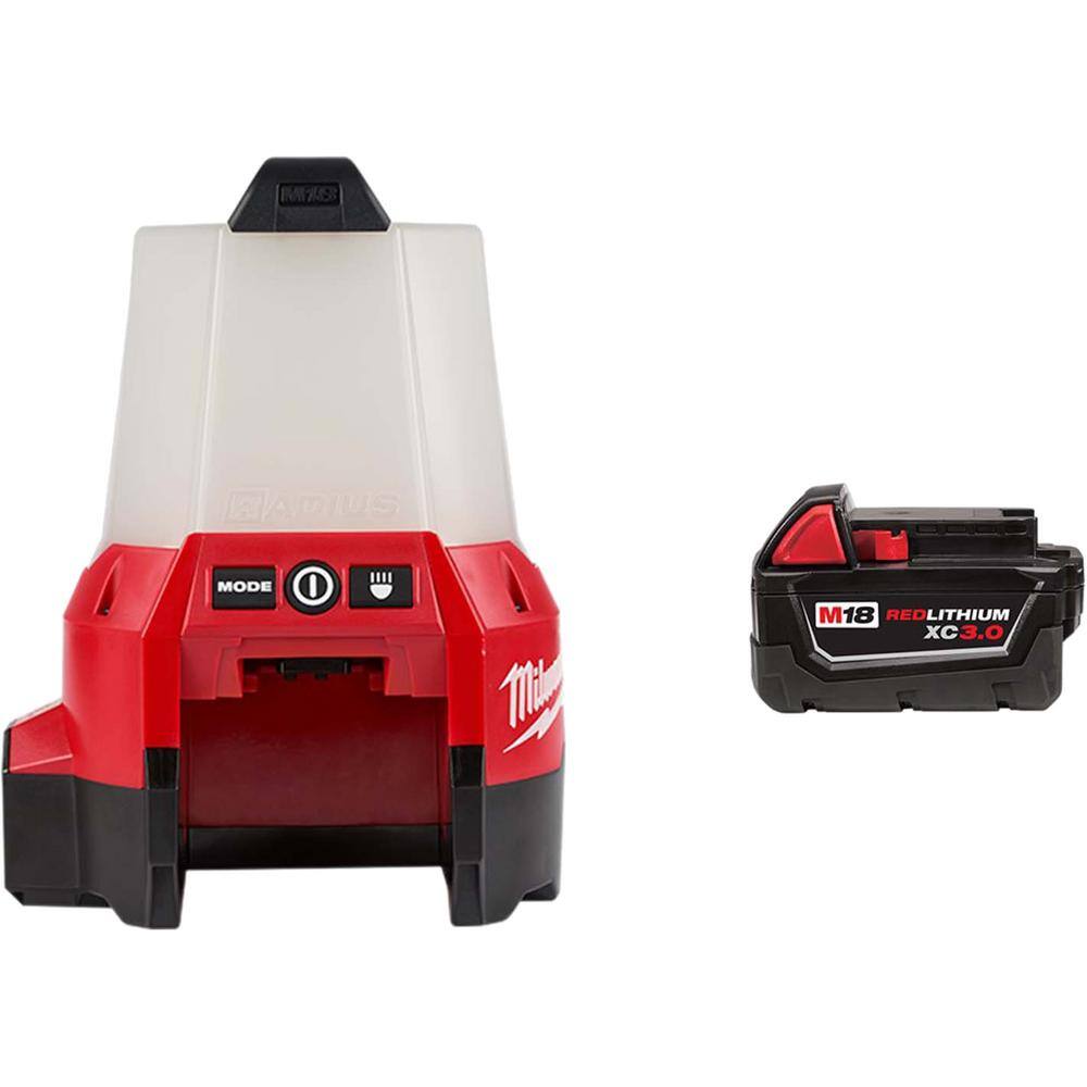 Milwaukee 2144-20-48-11-1828 M18 18-Volt Cordless 2200-Lumen Radius LED Compact Site Light with Flood Mode (Tool-Only) with  M18 3.0Ah Battery
