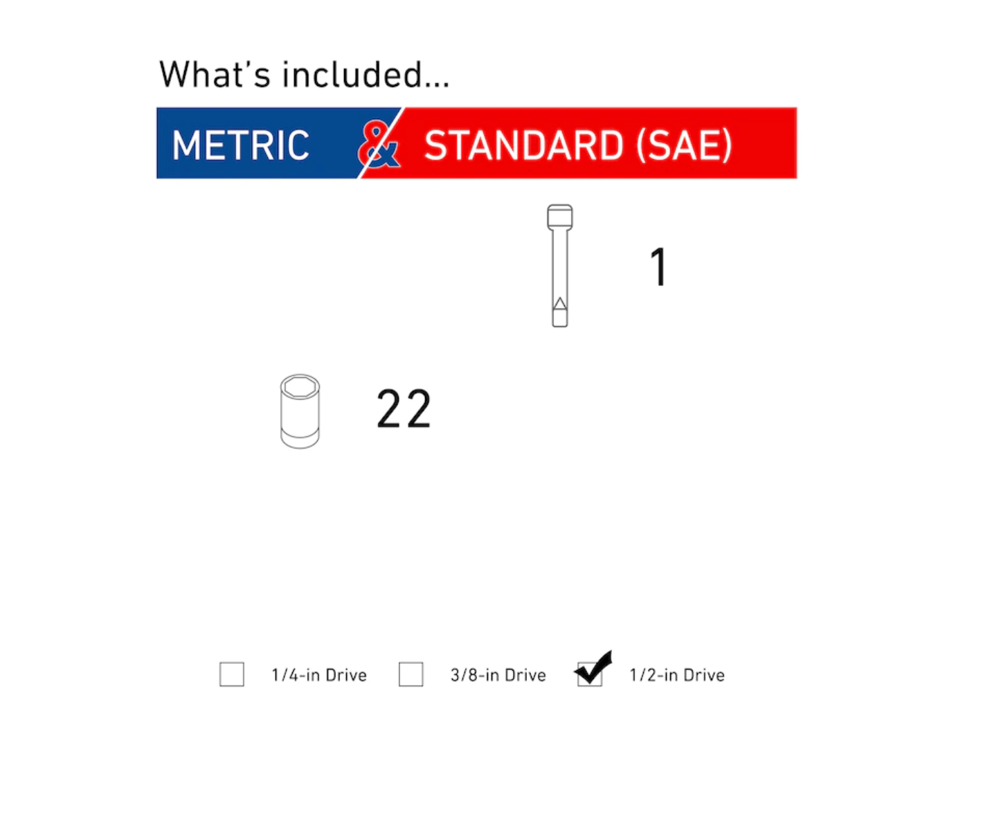 CRAFTSMAN CMMT16970 23-Piece Standard (SAE) and Metric Combination 1/2-in Drive Set 6-Point Impact Socket Set