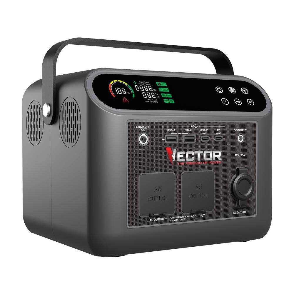 VECTOR VECLIPS4 500-Watt Portable Power Station With 444 WH Li-On Battery. Pure Sine Wave Technology and Wireless Charging