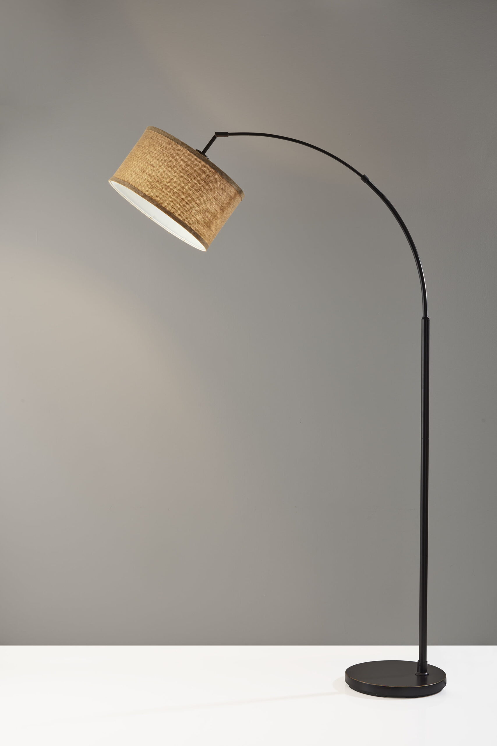 Simplee Adesso Burlap Arc Floor Lamp. Antique Bronze