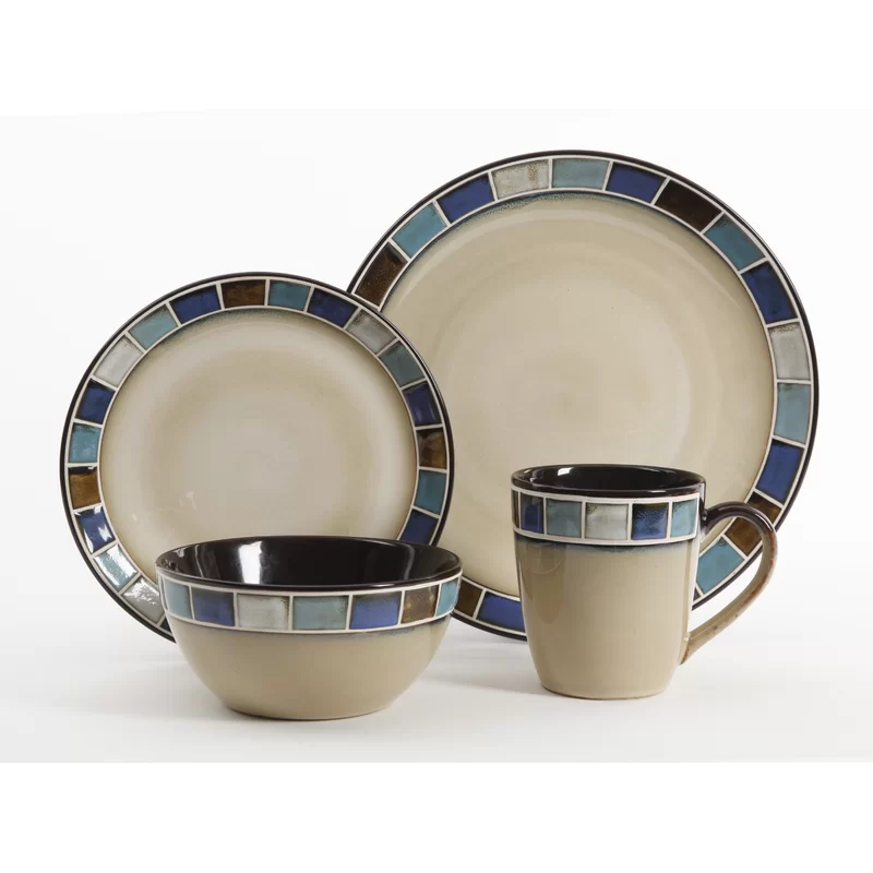 Red Barrel Studio® Weller Stoneware Dinnerware Set - Service for 4 - Blue
