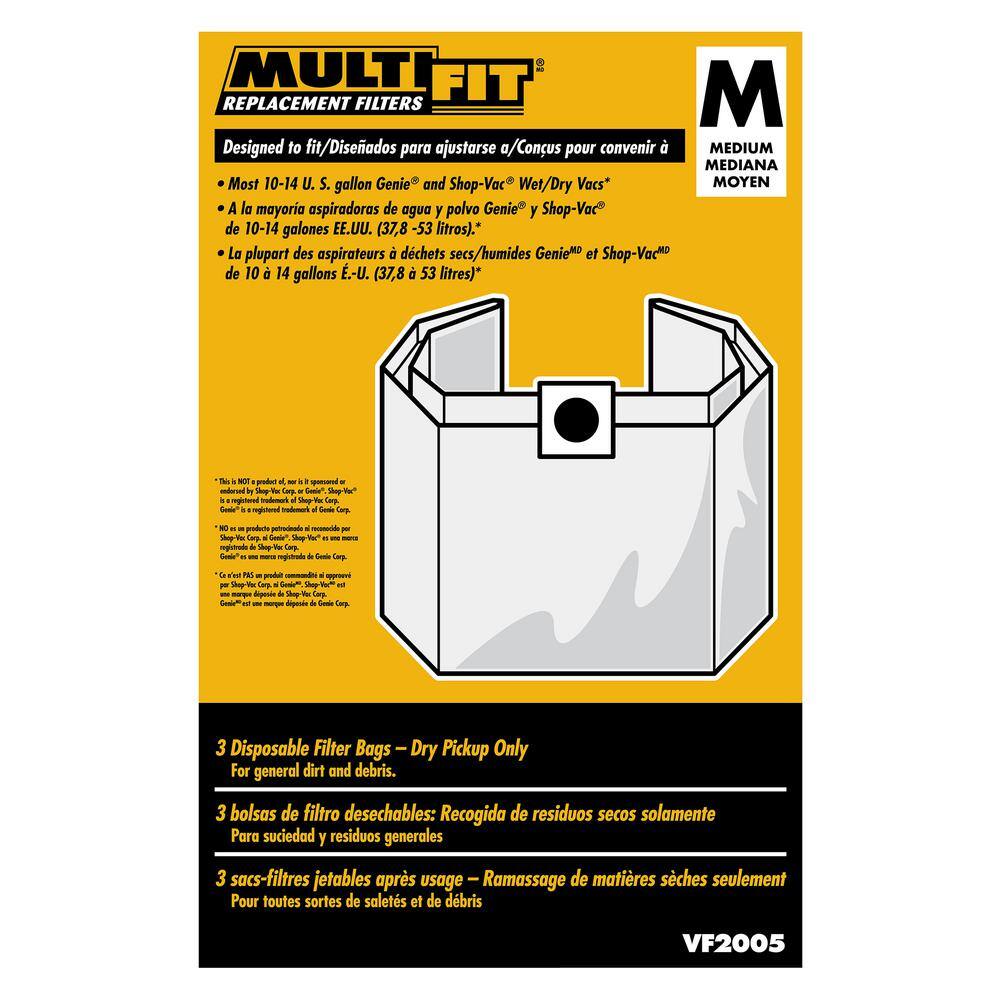 MULTI FIT VF2005C 10 Gallon to 14 Gallon Dust Collection Bags for Shop-Vac Branded Wet/Dry Shop Vacuums (24-Pack)
