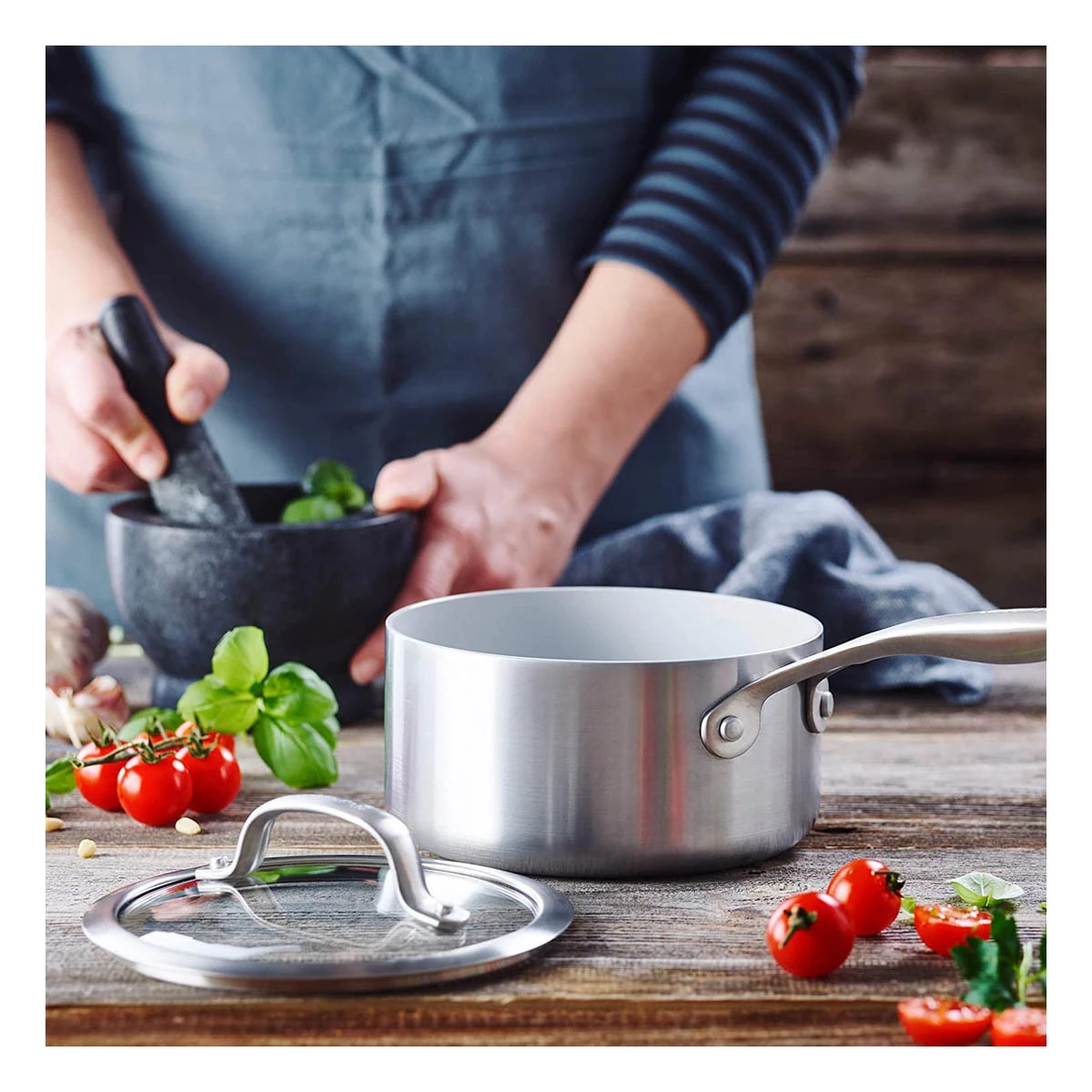 GreenPan Venice Pro Tri-Ply Stainless Steel Healthy Ceramic Nonstick 1.6QT Saucepan Pot with Lid. PFAS-Free. Multi Clad. Induction. Dishwasher Safe. Oven Safe. Silver (CC002241-001)