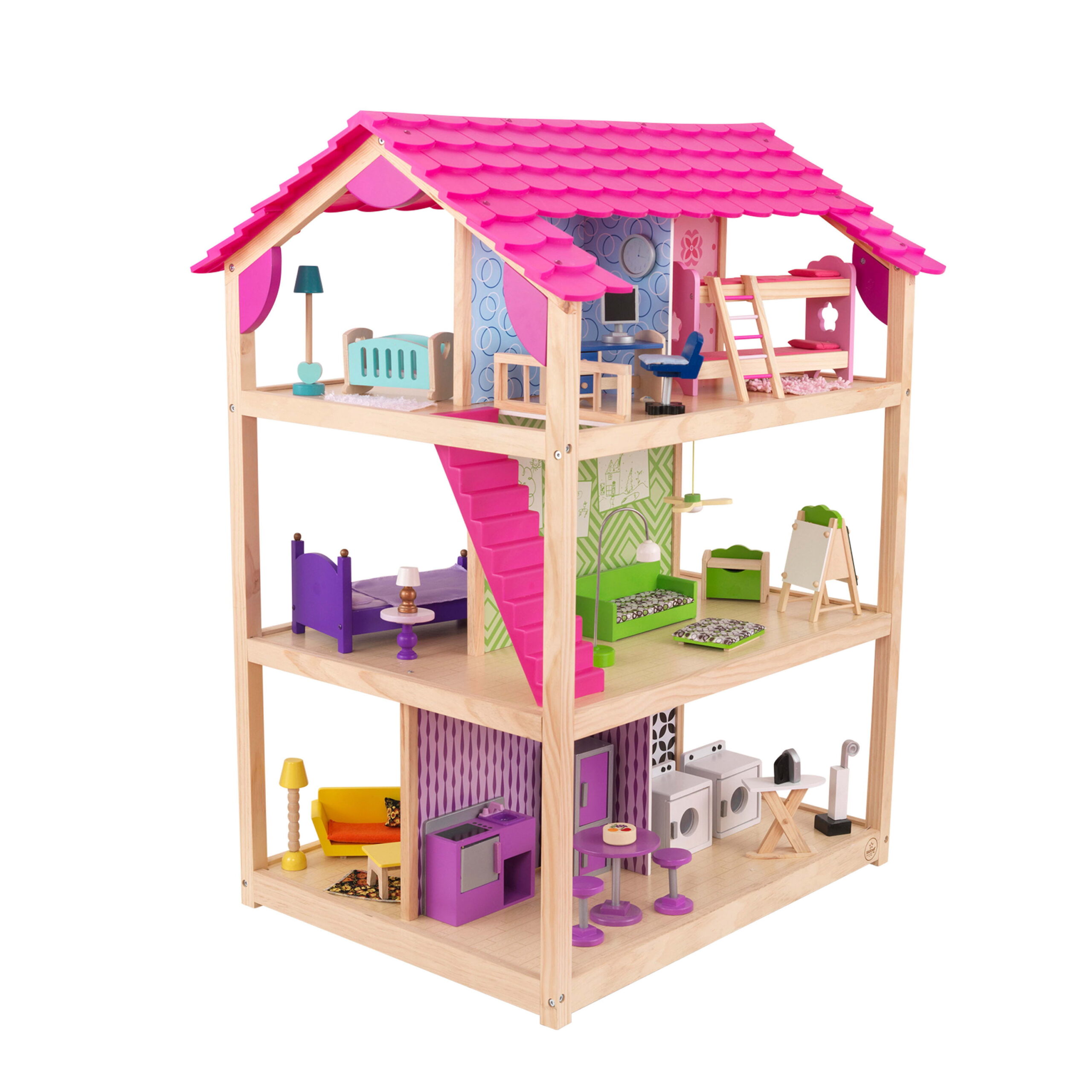 KidKraft So Chic Wood Dollhouse. Almost 4′ Tall with Wheels & 46 Pieces. Assembly Required