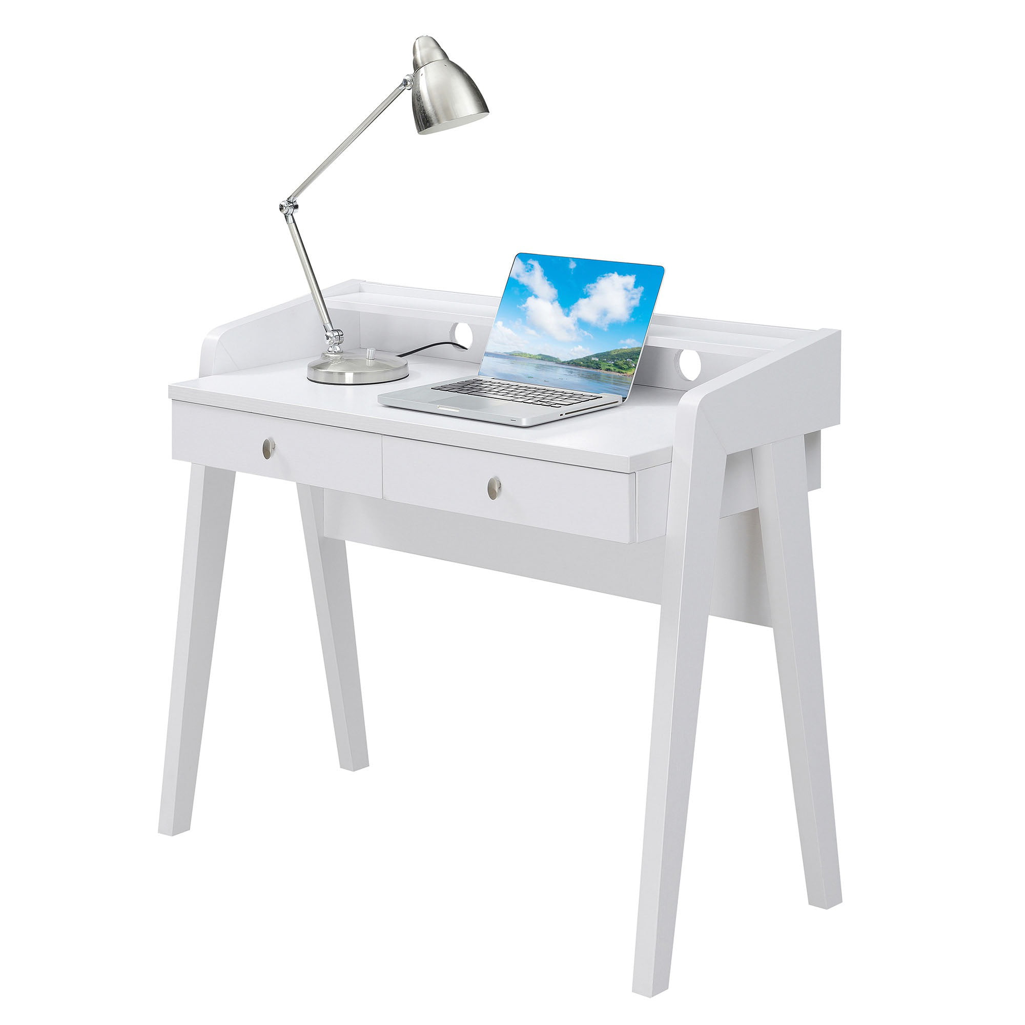 Convenience Concepts Newport Deluxe 2 Drawer Desk with Shelf. White