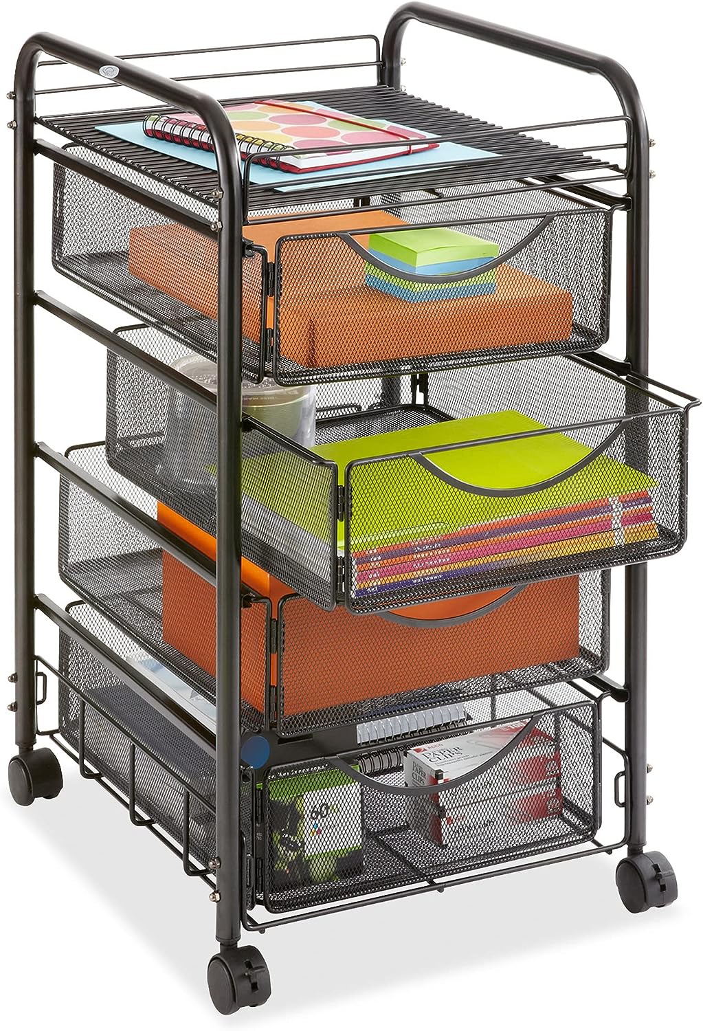 Safco Onyx Mesh 4 Drawer Rolling File Cart Portable. Swivel Wheels. Heavy-Duty Steel Mesh Perfect for Home & Office Organization 5214BL. Black Powder Coat Finish