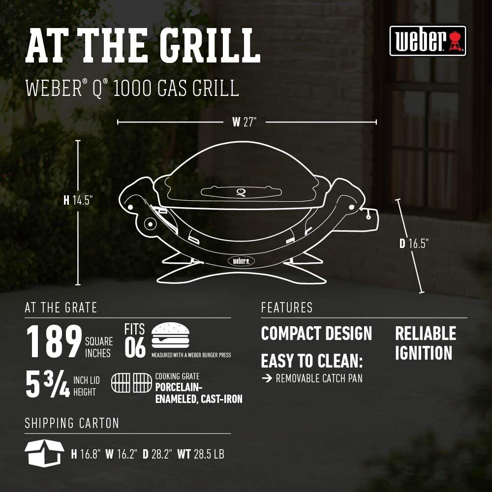 Weber 50060001 Q 1000 1-Burner Portable Propane Gas Grill in Titanium