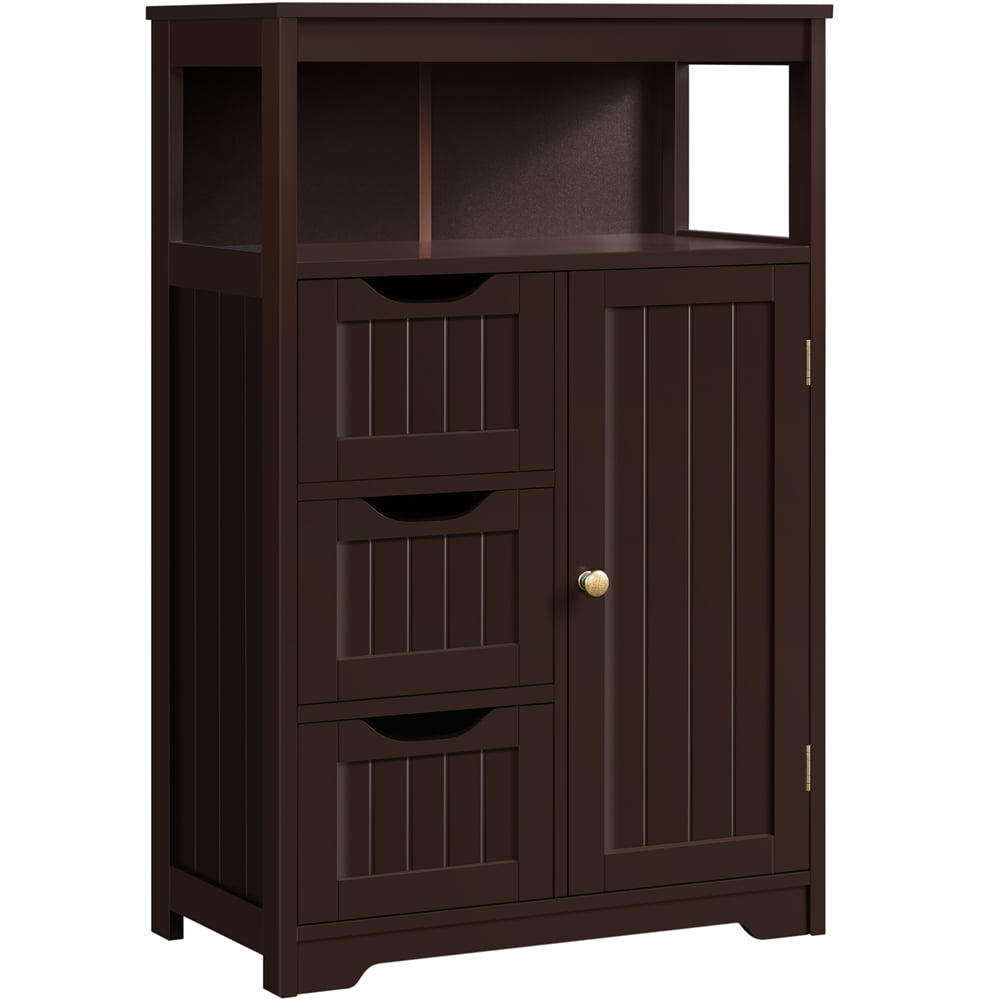 Alden Design Wooden Bathroom Storage Cabinet with Open Shelving. Espresso