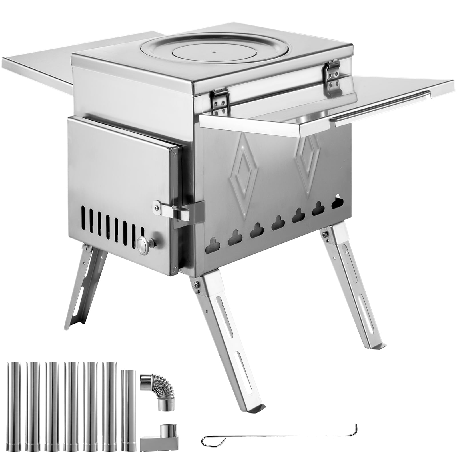VEVOR Tent Wood Stove 17.5×14.7×10.6 inch. 304 Stainless Steel with Folding Pipe. Portable Wood Stove 95.7 inch Total Height for Camping
