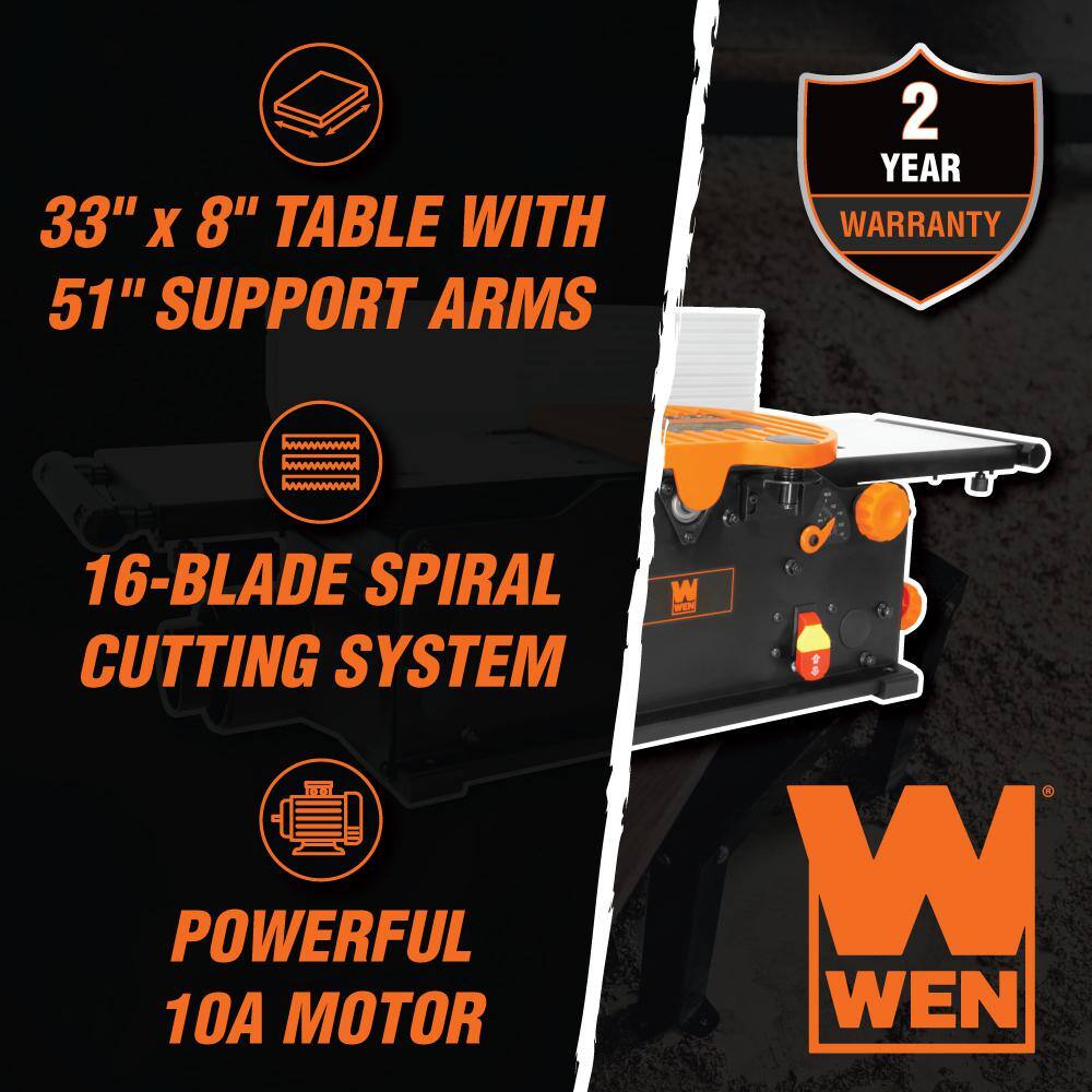 WEN JT833H 10 Amp 8 in. Spiral Benchtop Jointer with Extendable Table