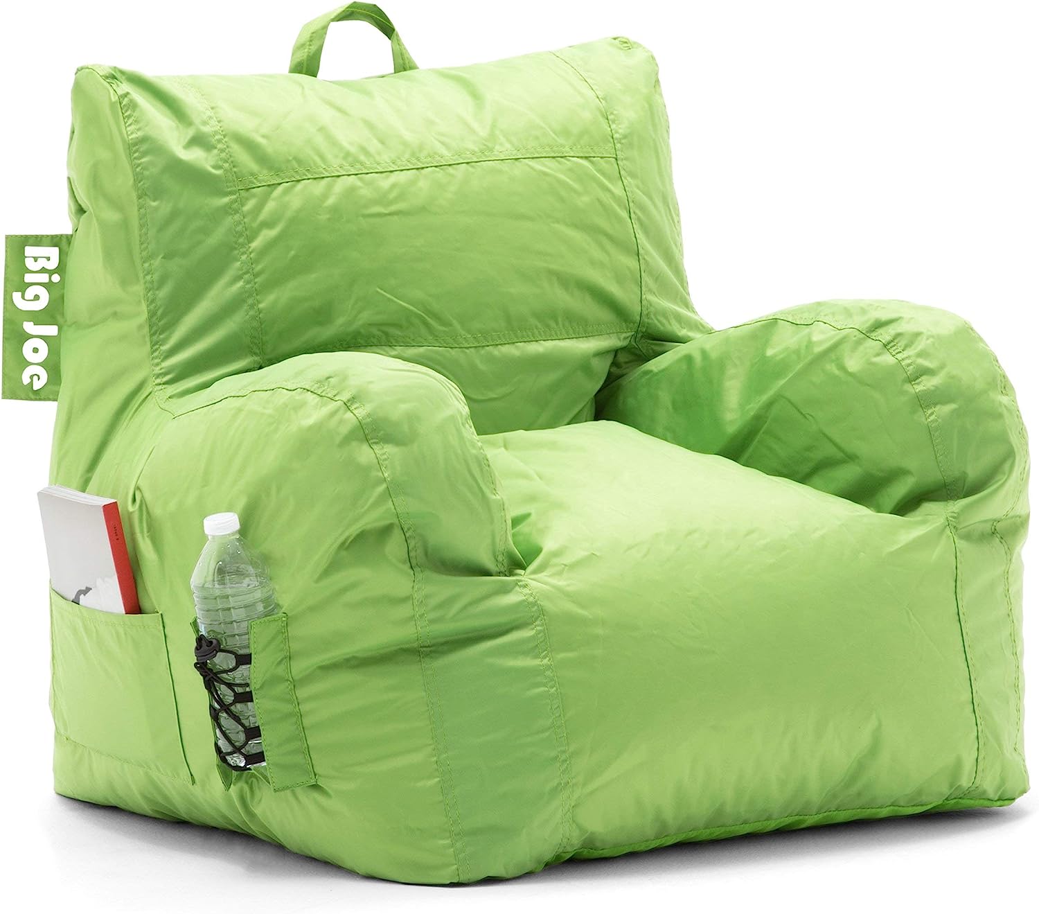 Big Joe Dorm Bean Bag Chair with Drink Holder and Pocket. Spicy Lime Smartmax. Durable Polyester Nylon Blend. 3 feet