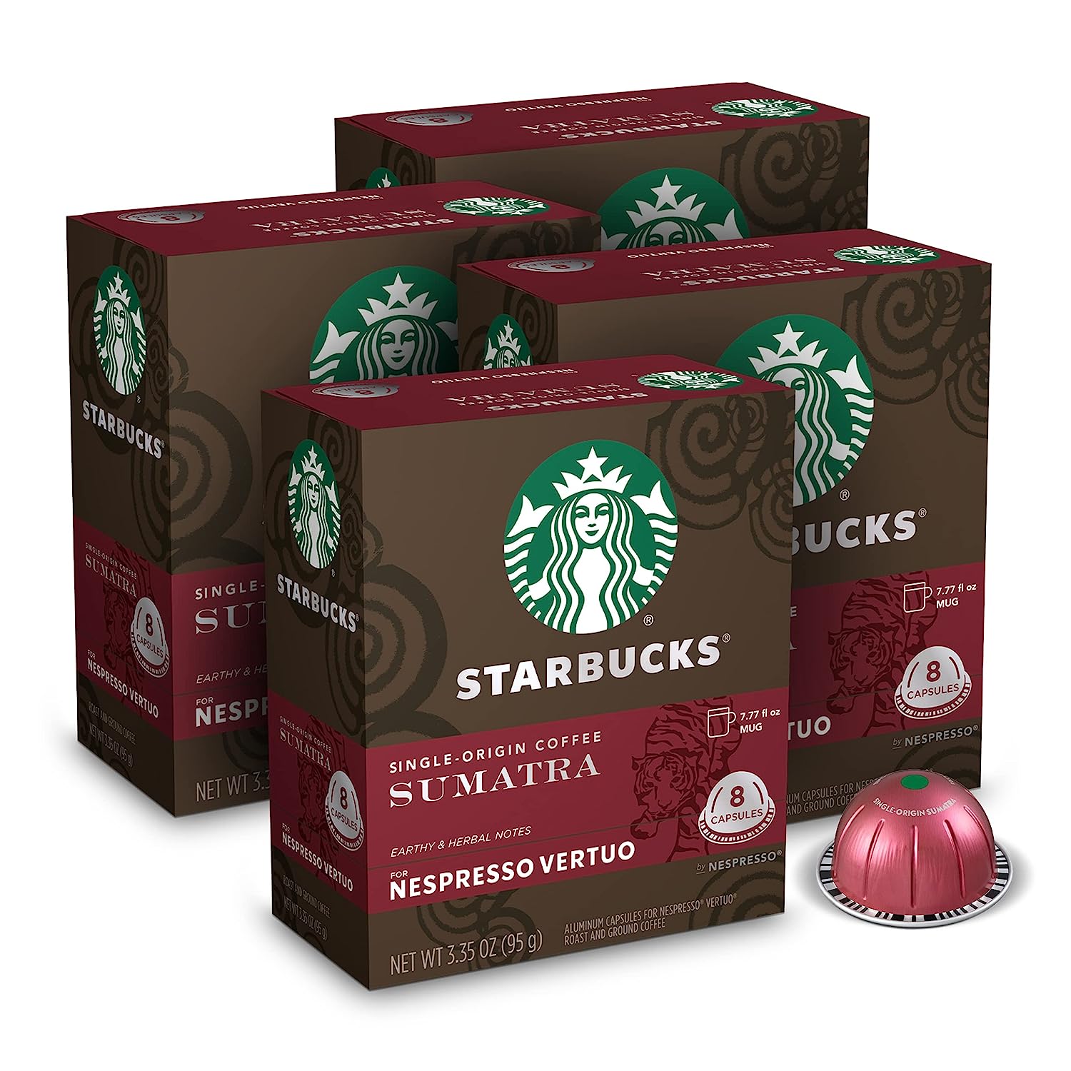 Starbucks by Nespresso Dark Roast Single-Origin Sumatra Coffee (32-count single serve capsules. compatible with Nespresso Vertuo Line System)