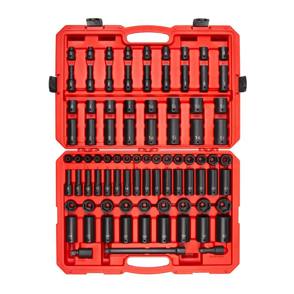 TEKTON SID92407 1/2 in. Drive 6-Point Impact Socket Set. 87-Piece (5/16 in. - 1-1/4 in.. 8 mm - 32 mm)