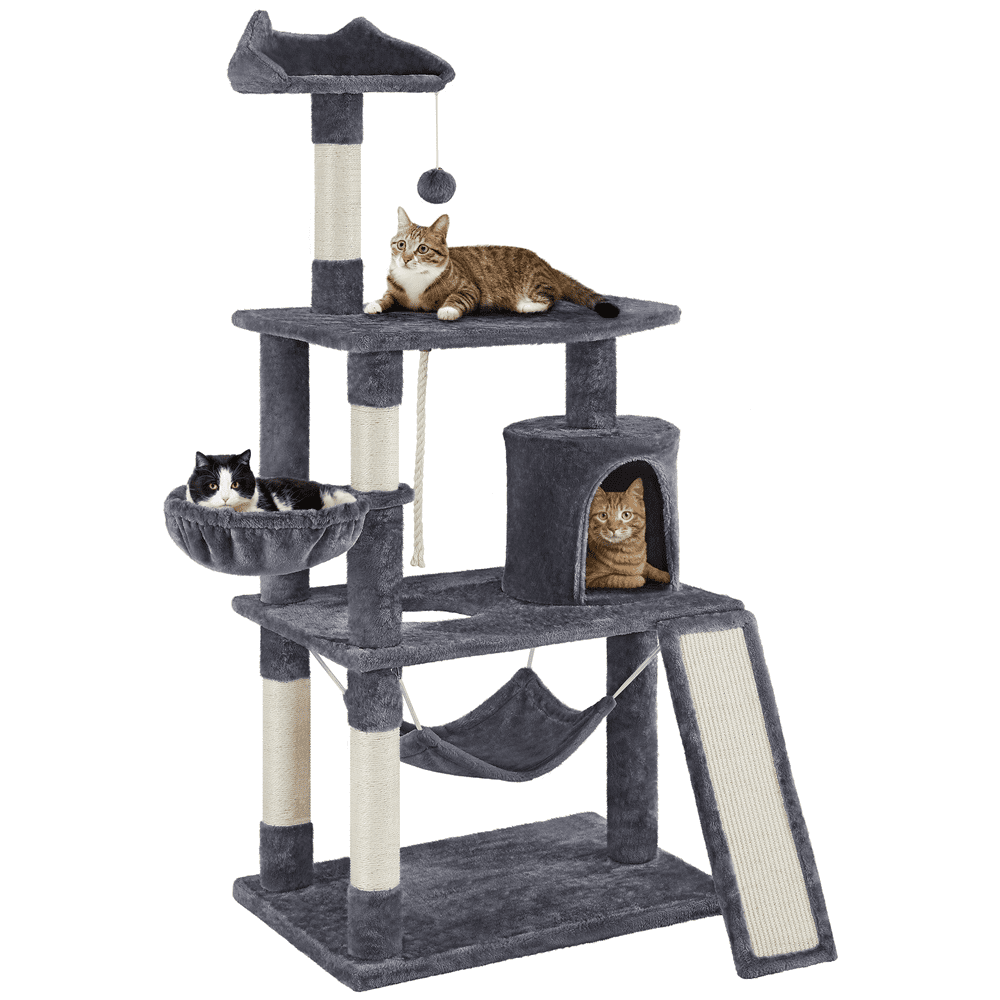 Easyfashion 63.5”H Multi Level Cat Tree Condo with Scratching Post. Dark Gray