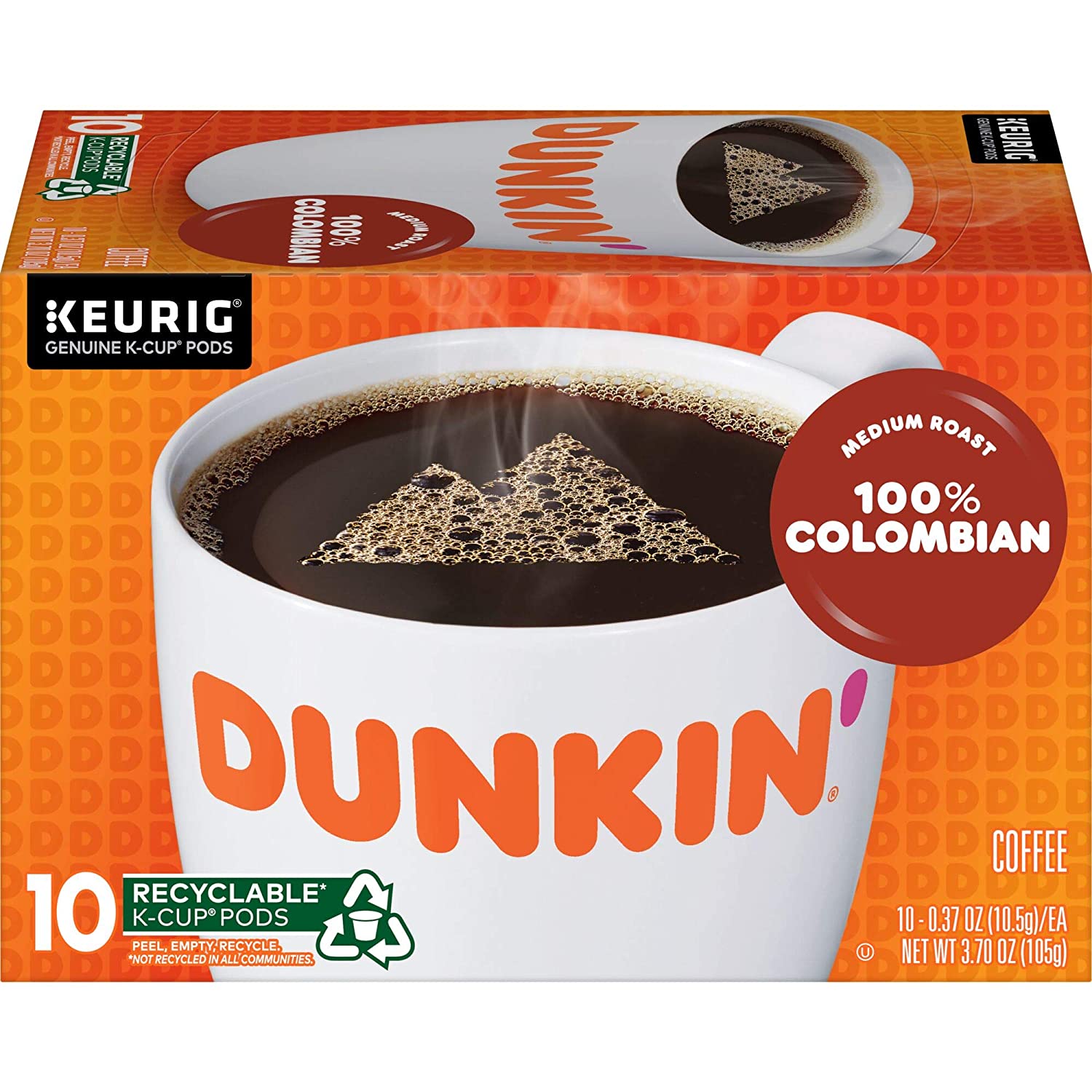 Dunkin- 100% Colombian Medium Roast Coffee. 60 Keurig K-Cup Pods